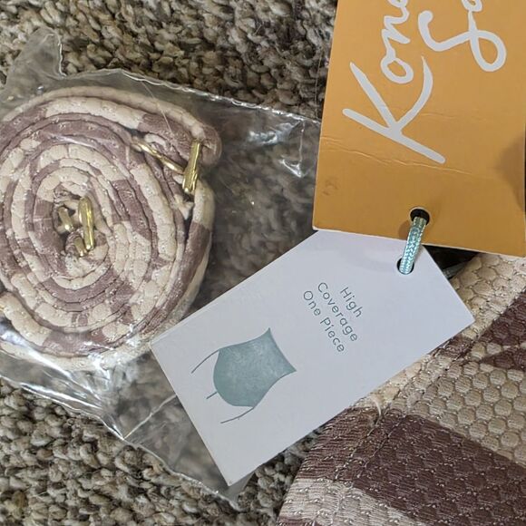 NWT Size Small Kona Sol 1 Piece Swimsuit Beige Brown Strapless Adjustable Padded - Picture 3 of 9